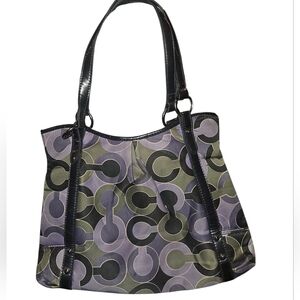 COACH Vintage Alexandra Signature C Op Art Tote Bag Lilac & Cream Leather 